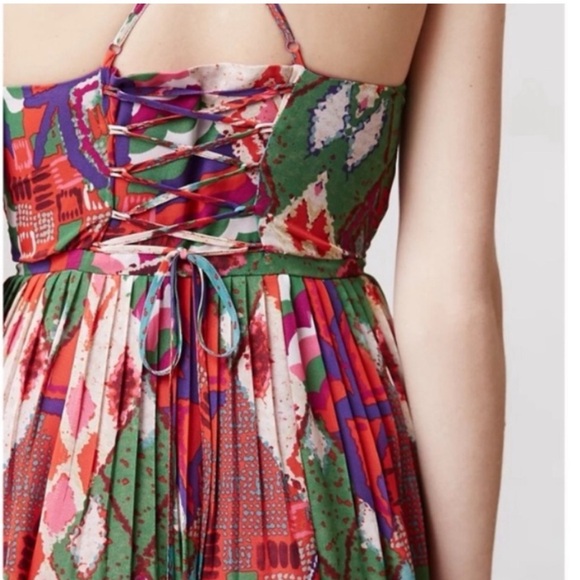 Anthropologie Maeve Tarana Printed Maxi Dress Lace Up SZ 4 - Picture 2 of 16